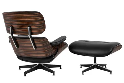 Fotel z podnóżkiem LOUNGE HM PREMIUM - czarna skóra/heban