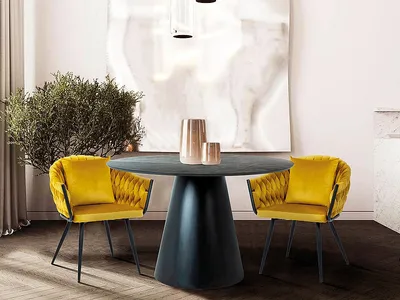 Stół okrągły ANGEL 120 cm - szary/czarny mat