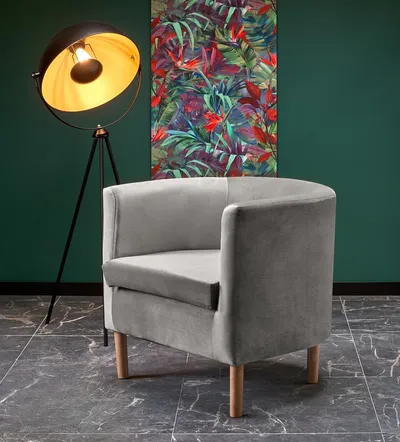 Fotel welurowy CLUBBY 2 - popielaty/naturalny