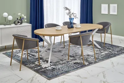 Stół okrągły rozkładany PERONI 100-250x100 - dąb złoty/biały