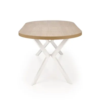 Stół okrągły rozkładany PERONI 100-250x100 - dąb złoty/biały