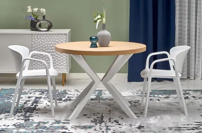 Stół okrągły rozkładany PERONI 100-250x100 - dąb złoty/biały
