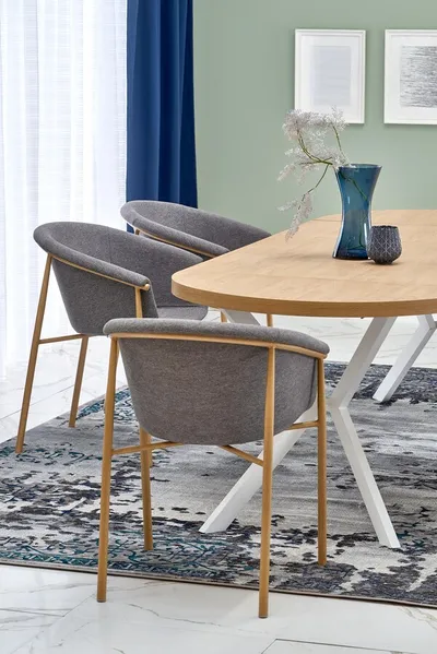 Stół okrągły rozkładany PERONI 100-250x100 - dąb złoty/biały