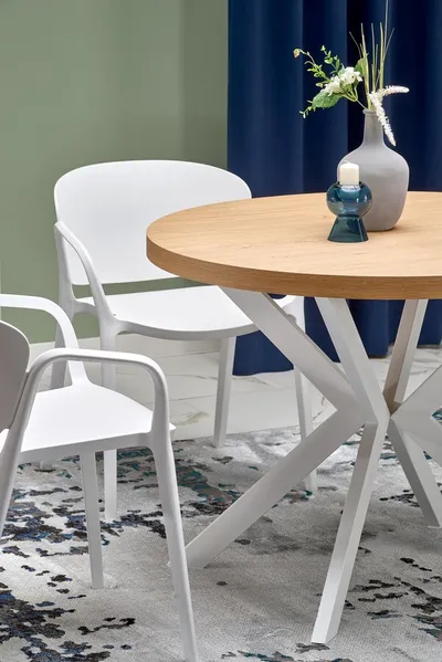 Stół okrągły rozkładany PERONI 100-250x100 - dąb złoty/biały