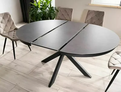 Stół rozkładany PORTO CERAMIC 120-160x120 - efekt marmuru/czarny mat