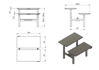 Biurko regulowane FIGHTER DOUBLE DESK 140x70 - biały