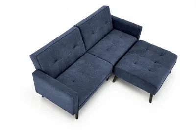 Sofa rozkładana z podnóżkiem CORNELIUS - niebieski