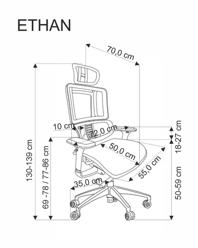 Fotel ergonomiczny ETHAN - popielaty