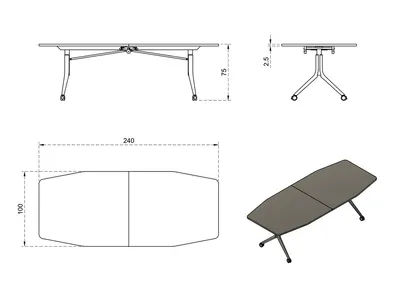 Stół składany na kółkach CARL TABLE 240x100 - biały