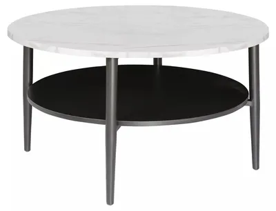 Stolik okrągły z półką ELLA A 80 cm - brąz rustykalny/czarny