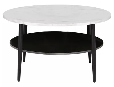 Stolik okrągły z półką ELLA A 80 cm - brąz rustykalny/czarny