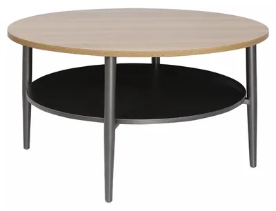 Stolik okrągły z półką ELLA A 80 cm - dąb/czarny