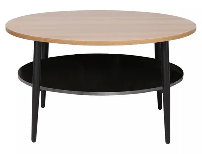 Stolik okrągły z półką ELLA A 80 cm - dąb/czarny