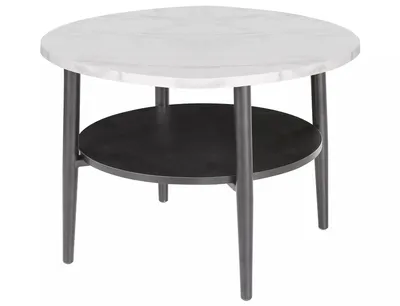 Stolik okrągły z półką ELLA B 60 cm - biały marmur/czarny