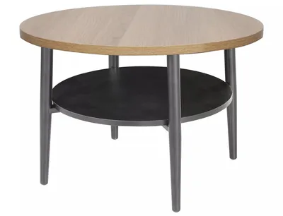Stolik okrągły z półką ELLA B 60 cm - dąb/czarny