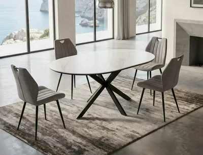 Stół okrągły rozkładany GASTON CERAMIC 100/135x100 - biały/czarny