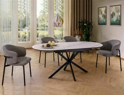 Stół owalny rozkładany GASTON CERAMIC 140/180x80 - biały/czarny