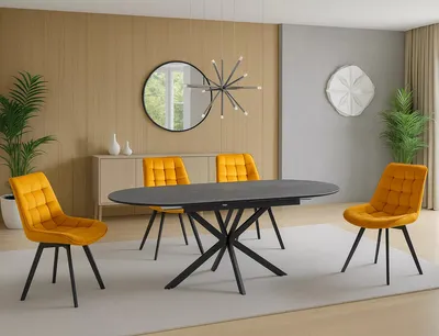 Stół owalny rozkładany GASTON CERAMIC 140/180x80 - szary/czarny