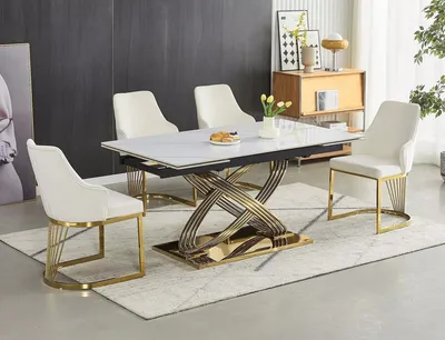 Stół rozkładany HERMES II 160/240x90 - biały połysk/złoty