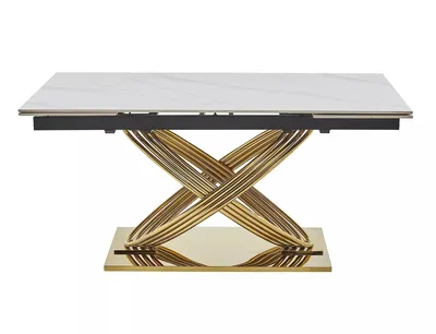Stół rozkładany HERMES II 160/240x90 - biały połysk/złoty