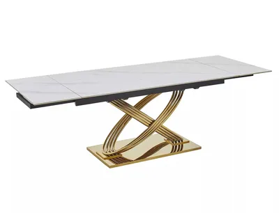 Stół rozkładany HERMES II 160/240x90 - biały połysk/złoty
