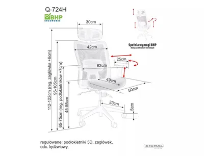 Fotel obrotowy z zagłówkiem Q-724H - szary