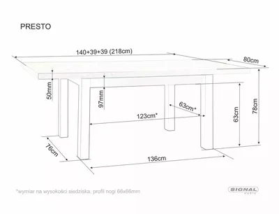 Stół rozkładany PRESTO 140/218x80 - kaszmir/dąb cremona torro