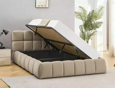 Łóżko z pojemnikiem PARMA Velvet 160x200 - ciemny beżowy Bluvel 40