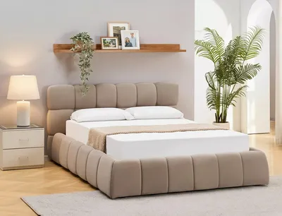 Łóżko z pojemnikiem PARMA Velvet 160x200 - ciemny beżowy Bluvel 40