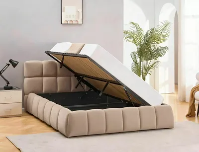 Łóżko z pojemnikiem PARMA Velvet 160x200 - ciemny beżowy Bluvel 40
