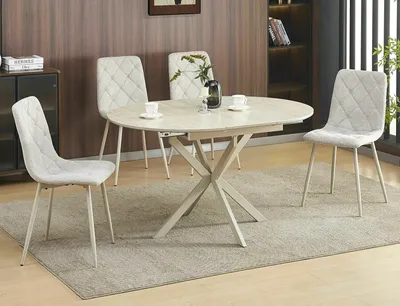 Stół okrągły rozkładany GASTON CERAMIC 100/135x100 - beż połysk/kaszmir