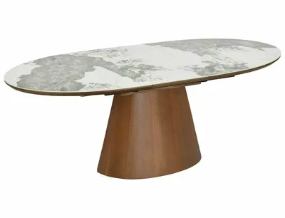 Stół owalny rozkładany MAROCCO CERAMIC 160/200x90 - biały połysk/orzech