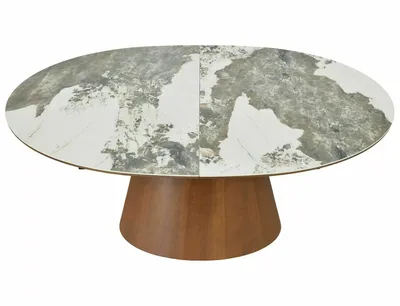 Stół owalny rozkładany MAROCCO CERAMIC 160/200x90 - biały połysk/orzech