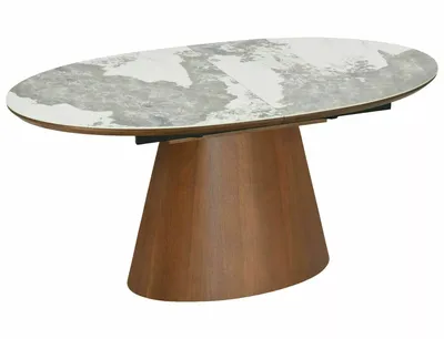 Stół owalny rozkładany MAROCCO CERAMIC 160/200x90 - biały połysk/orzech
