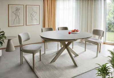 Stół okrągły rozkładany PORTO CERAMIC 120/160x120 - beż mat/kaszmir