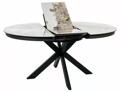 Stół okrągły rozkładany PORTO CERAMIC 120/160x120 - biały połysk/czarny