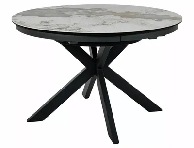 Stół okrągły rozkładany PORTO CERAMIC 120/160x120 - biały połysk/czarny