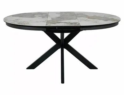 Stół okrągły rozkładany PORTO CERAMIC 120/160x120 - biały połysk/czarny
