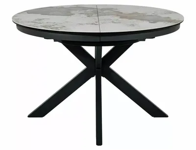 Stół okrągły rozkładany PORTO CERAMIC 120/160x120 - biały połysk/czarny