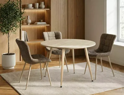 Stół okrągły RION 90 cm - beż mat/kaszmir