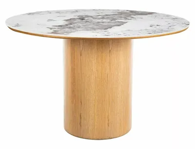 Stół okrągły RONDO CERAMIC 120 cm - biały połysk/dąb