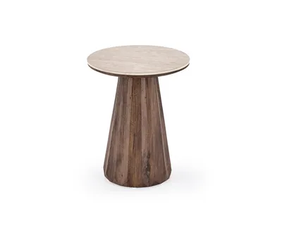 Ława okrągła DIAVOLA S 45 cm - trawertyn/orzech
