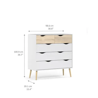Komoda OSLO 5S - biały/dąb sonoma