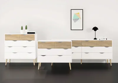 Komoda OSLO 5S - biały/dąb sonoma