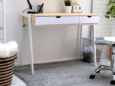 MAŁE BIURKO W STYLU MINIMALISTYCZNYM LUND DĄB SONOMA-BIEL