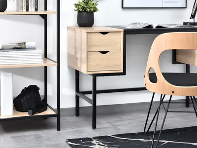 Biurko z szafkami LOFT - dąb sonoma/czarny