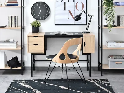 Biurko z szafkami LOFT - dąb sonoma/czarny