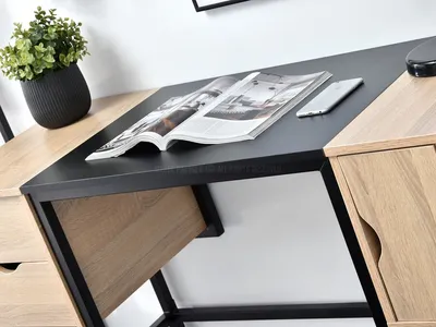 Biurko z szafkami LOFT - dąb sonoma/czarny