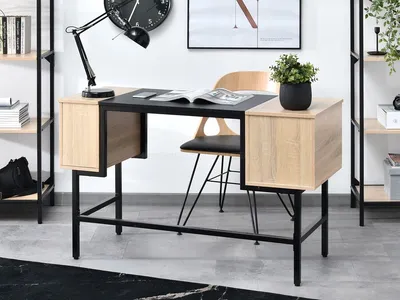 Biurko z szafkami LOFT - dąb sonoma/czarny