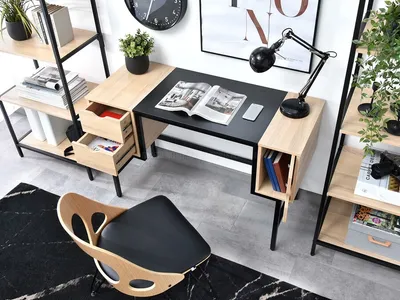 Biurko z szafkami LOFT - dąb sonoma/czarny
